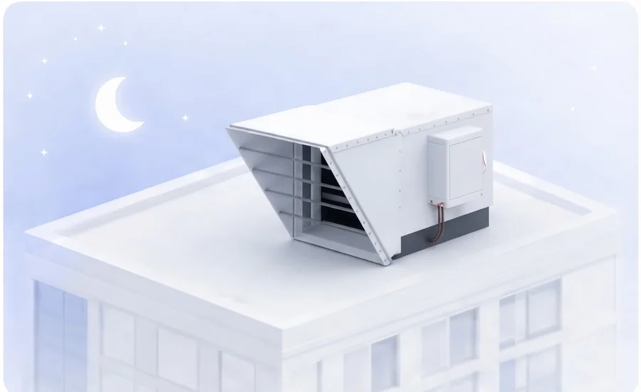 Rooftop air handling unit at night